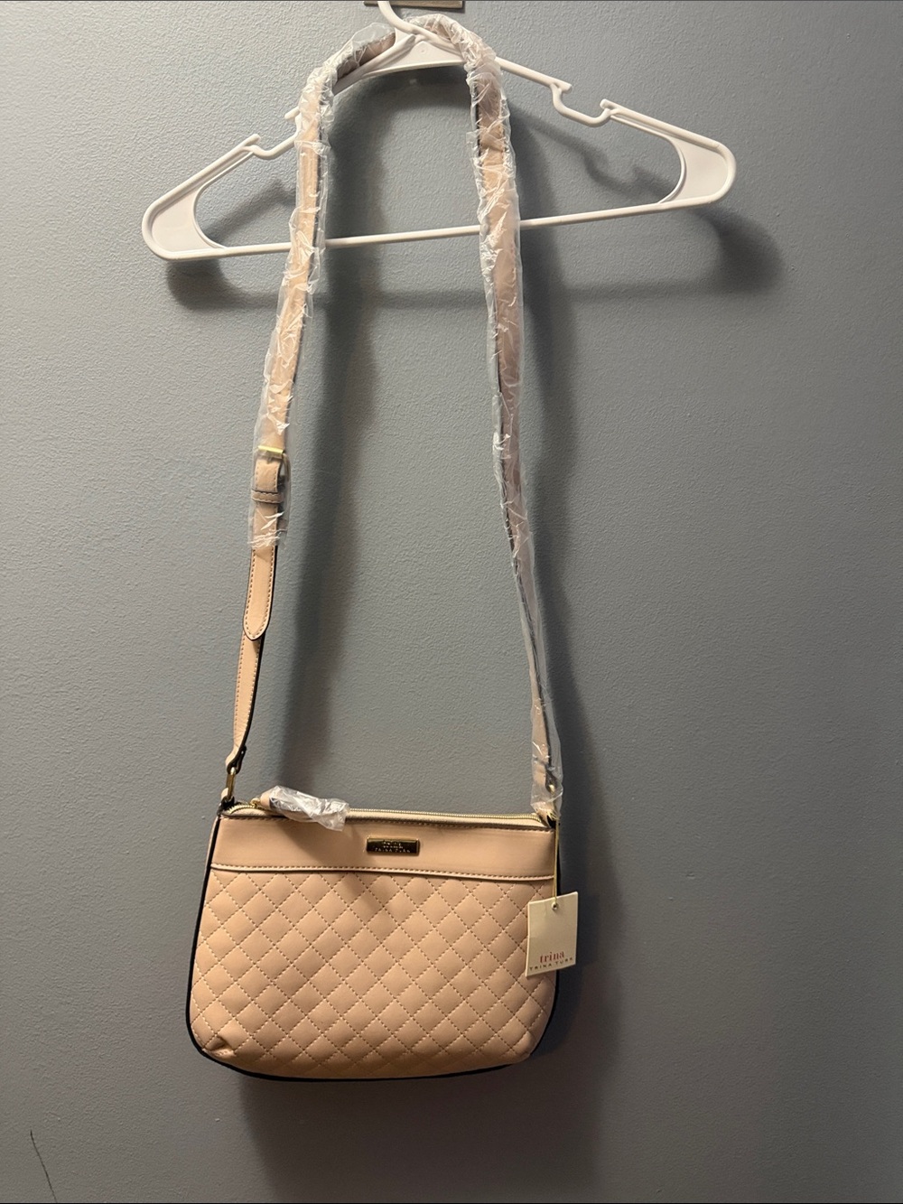 Trina Turk Quilted Crossbody Bag - Beige and Black Trim